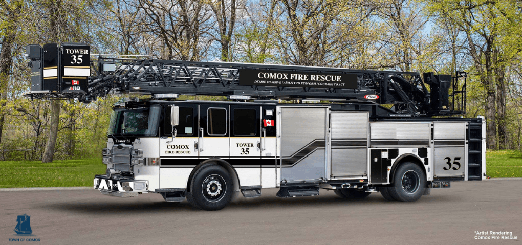 A black and white fire truck