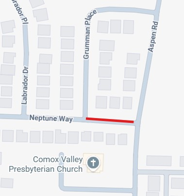 Map of partial road closure on Neptune Way
