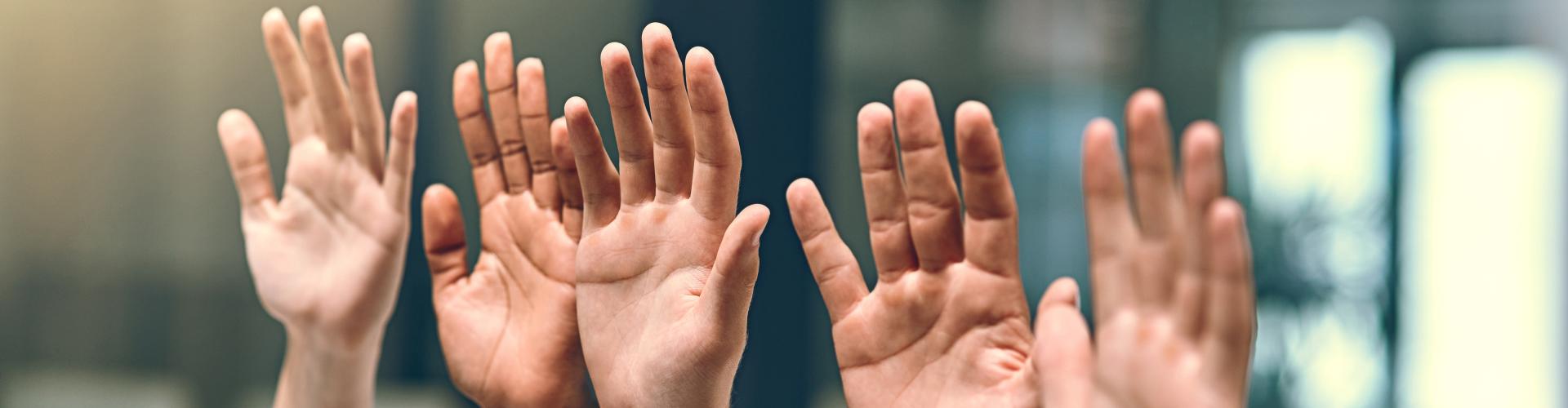 Election Worker Hands Up 