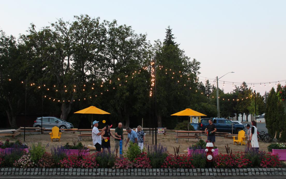 Playing in the new pop-up park