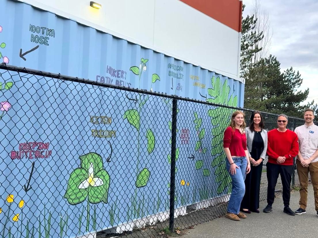 Youth artist showcases artwork on the shipping container on the grounds of the Comox Community Centre