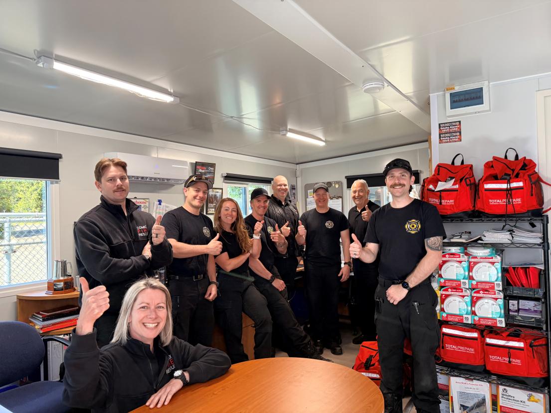 Members of Comox Fire Rescue in temporary office location